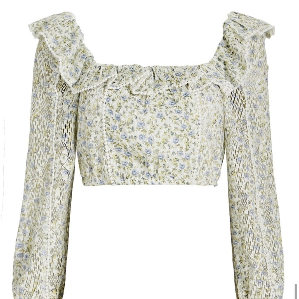 LoveShackFancy Dorabella Lace-Trimmed Floral Top - Picture 5 of 11